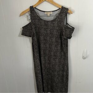 Michael Kors Leopard Print Bodycon Mini Dress with Cold Shoulder Cutouts
